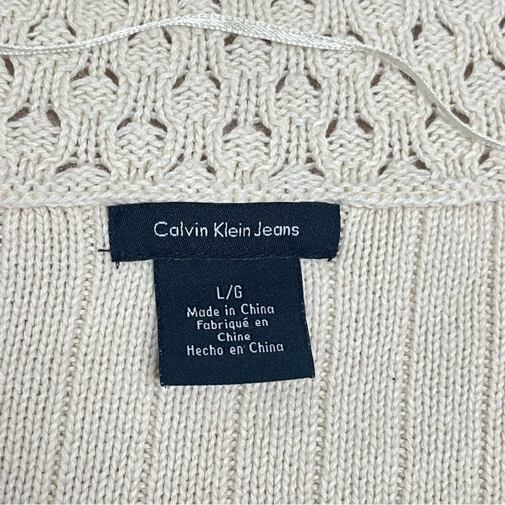 Calvin Klein Jean Women’s Large Ivory Long Sleeve Knit V Neck Top 100% cotton - Picture 7 of 9